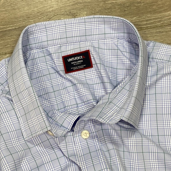 UNTUCKit Mason Perf Shirt Mens 3XL Blue Plaid Relaxed Fit Button Front Casual - Picture 2 of 7
